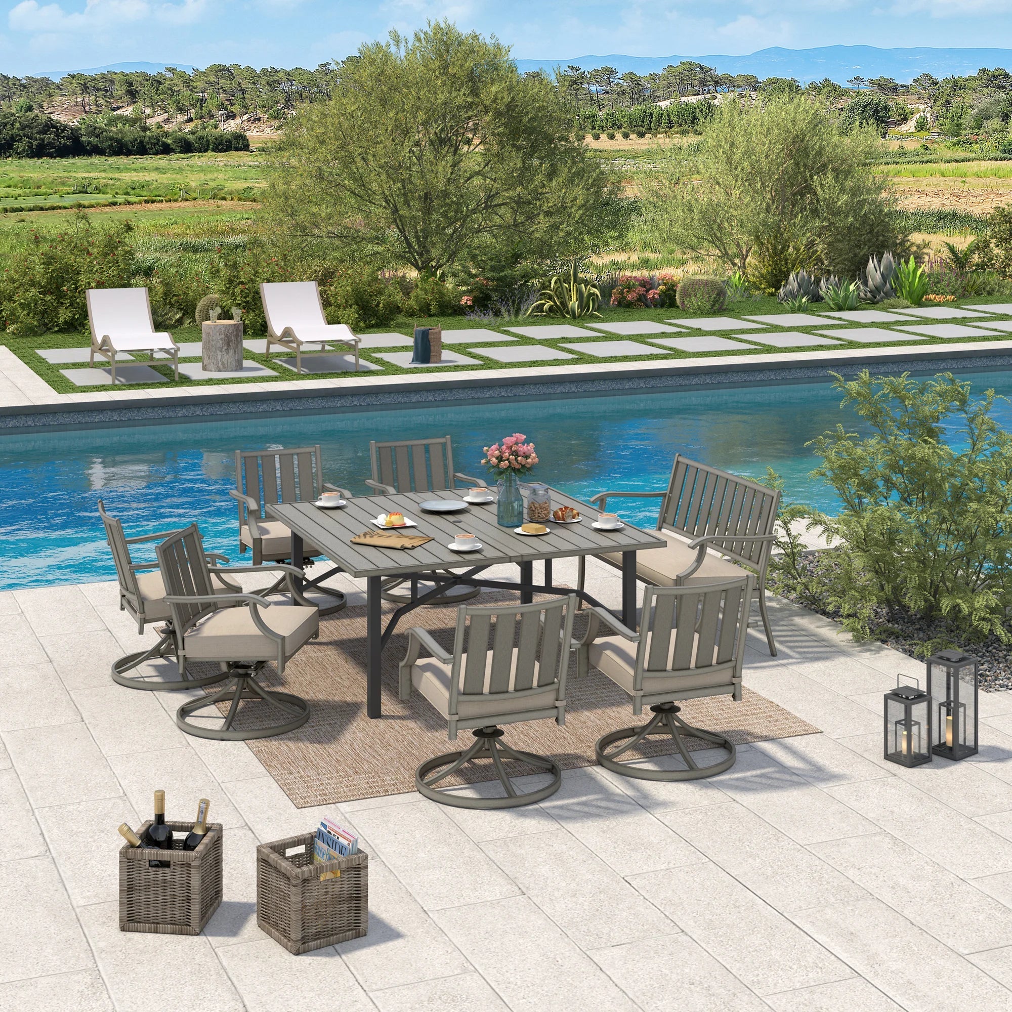 8-Person Patio Square Dining Table Set With Sunbrella® Cushions