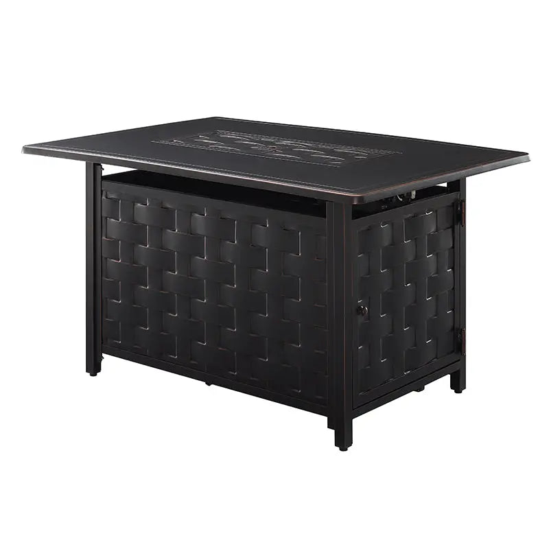 Rectangular Basketweave Aluminum Convertible Gas Fire Pit Table