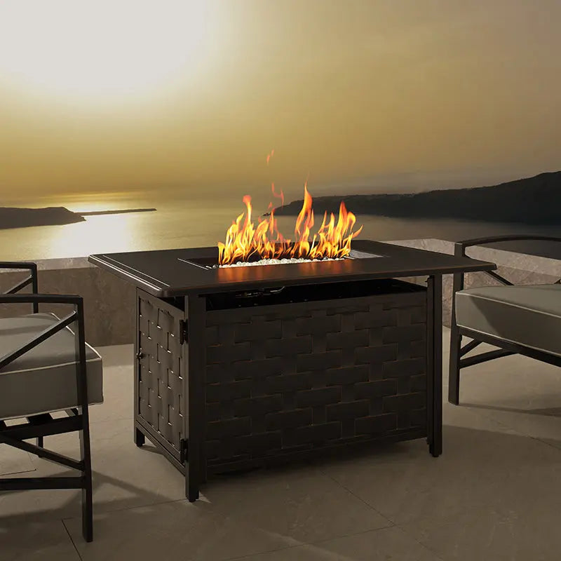Rectangular Basketweave Aluminum Convertible Gas Fire Pit Table