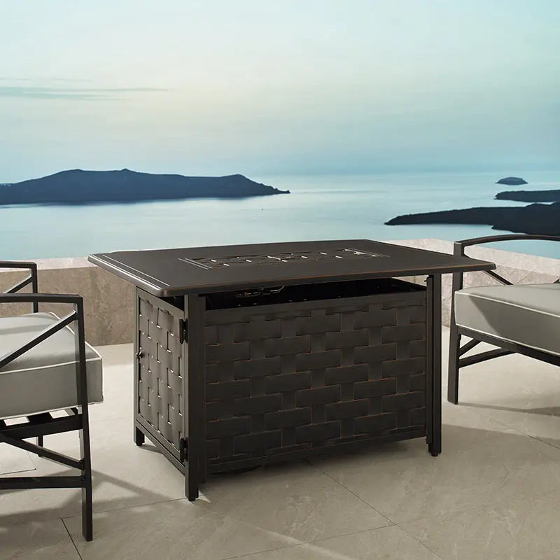 Rectangular Basketweave Aluminum Convertible Gas Fire Pit Table