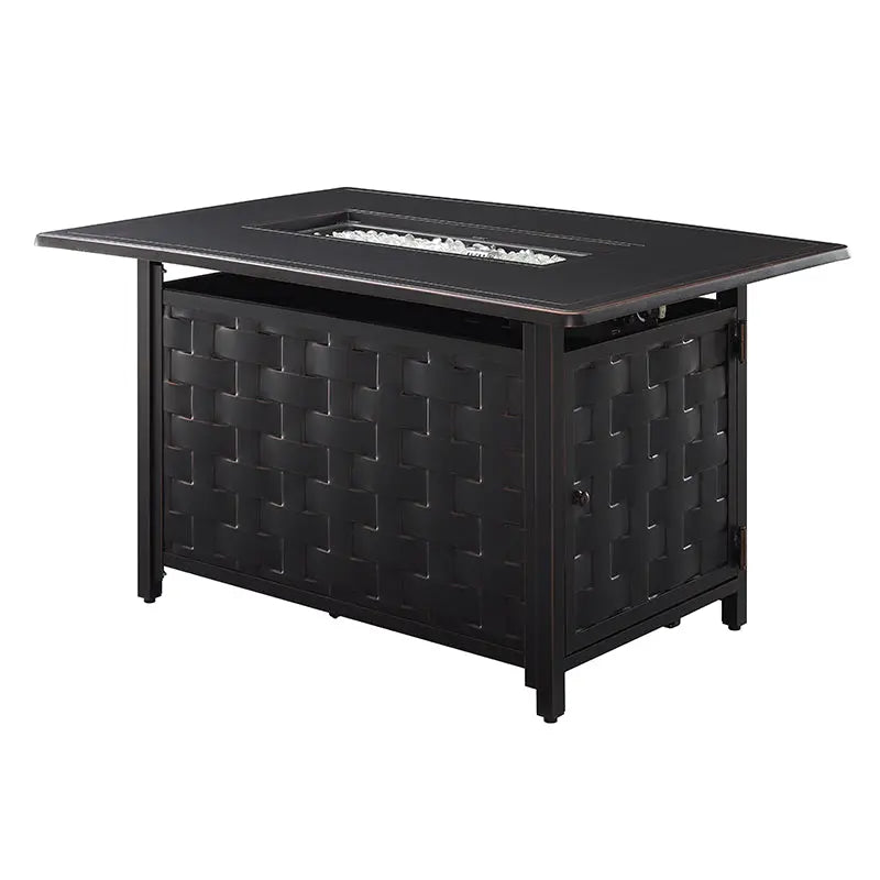 Rectangular Basketweave Aluminum Convertible Gas Fire Pit Table