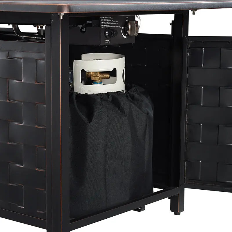 Rectangular Basketweave Aluminum Convertible Gas Fire Pit Table