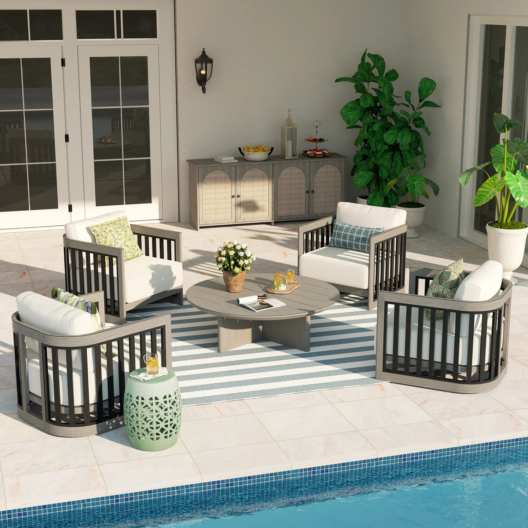 4-Person Outdoor Lounge Chair Set With Round Coffee Table
