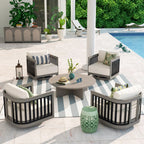 4-Person Patio Swivel Chair Set With Round Coffee Table