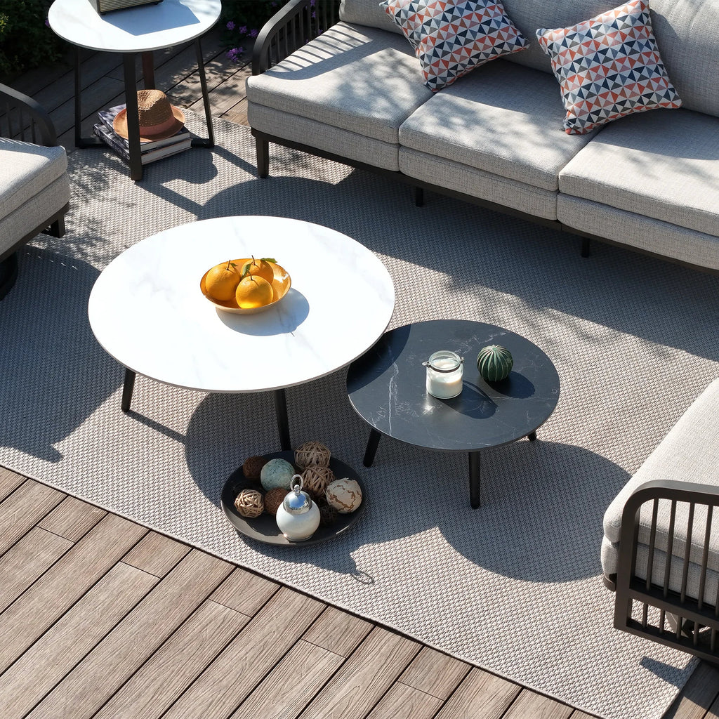 5-Piece Aluminum Patio Seating Set With Nesting Sintered Stone Tables