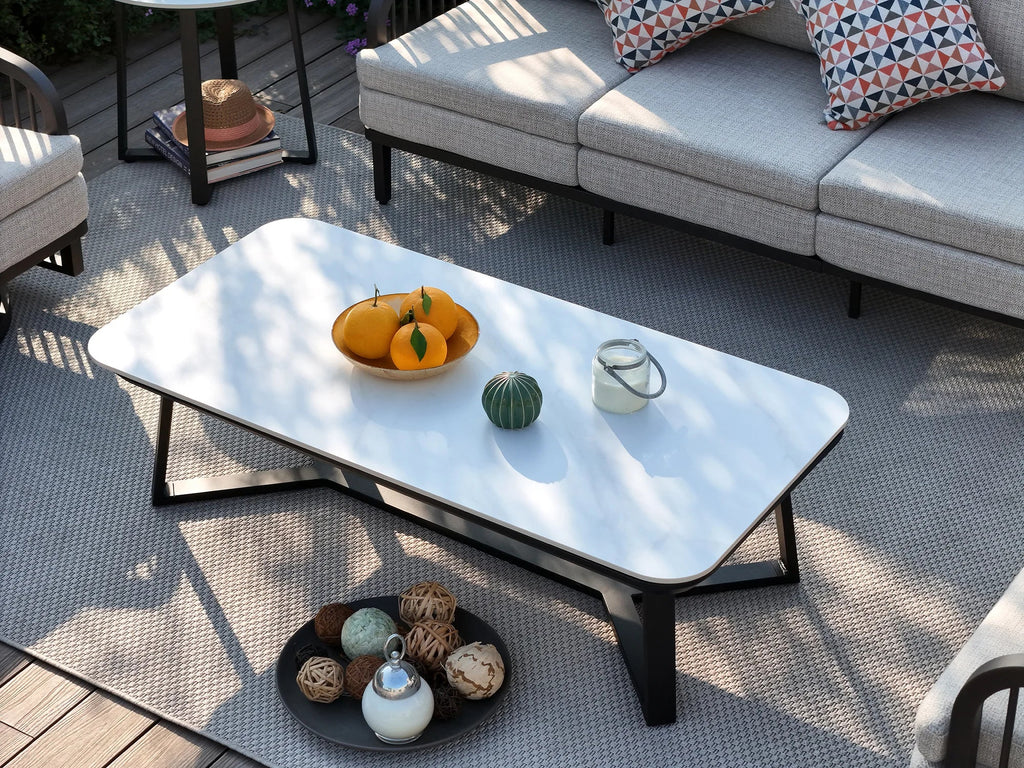 4-Piece Aluminum Patio Swivel Seating Set With Sintered Stone Tables