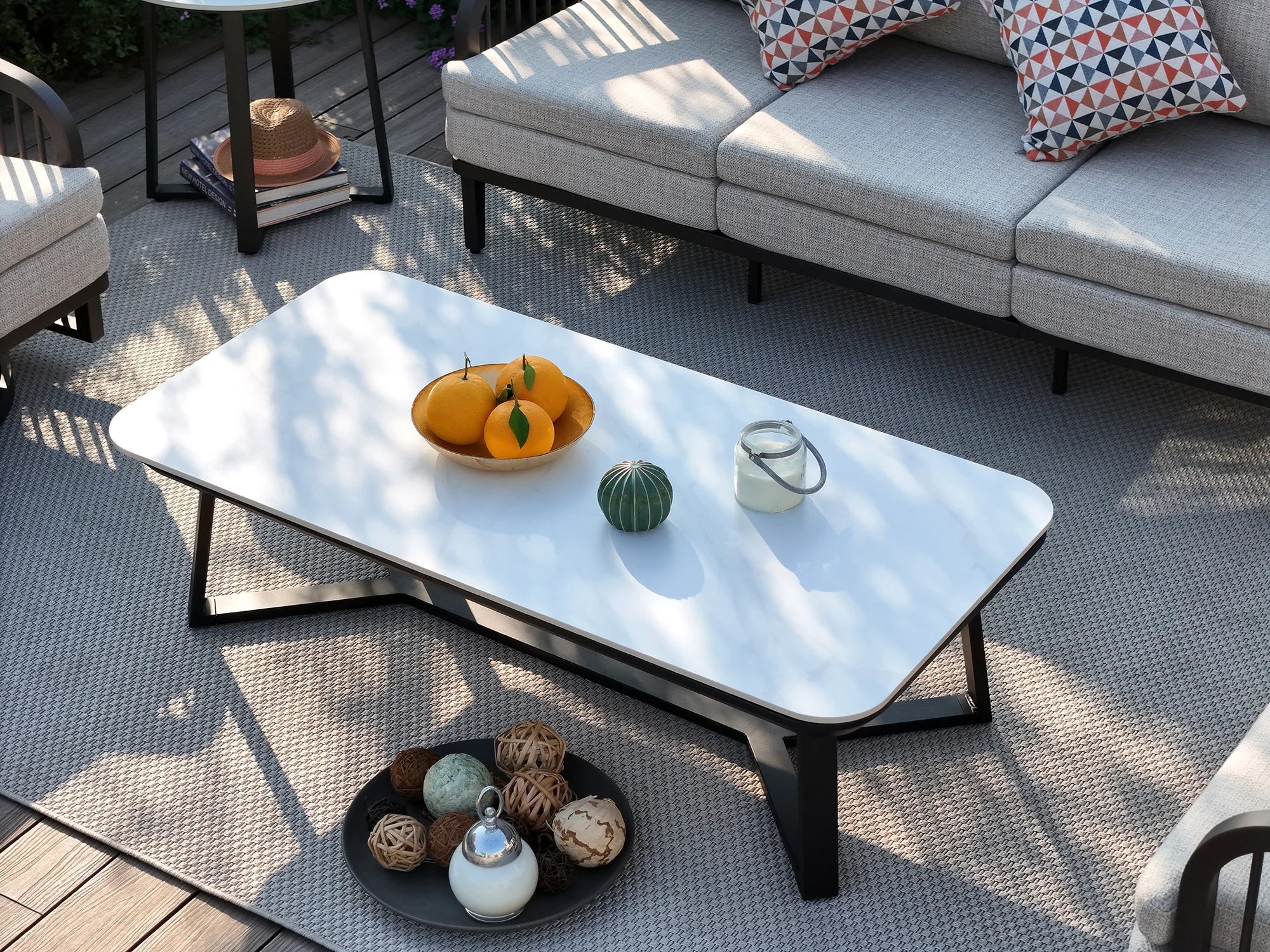4-Piece Aluminum Patio Swivel Seating Set With Sintered Stone Tables