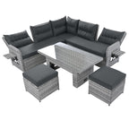 Outdoor Furniture Set Patio Rattan with Recliners and Tables