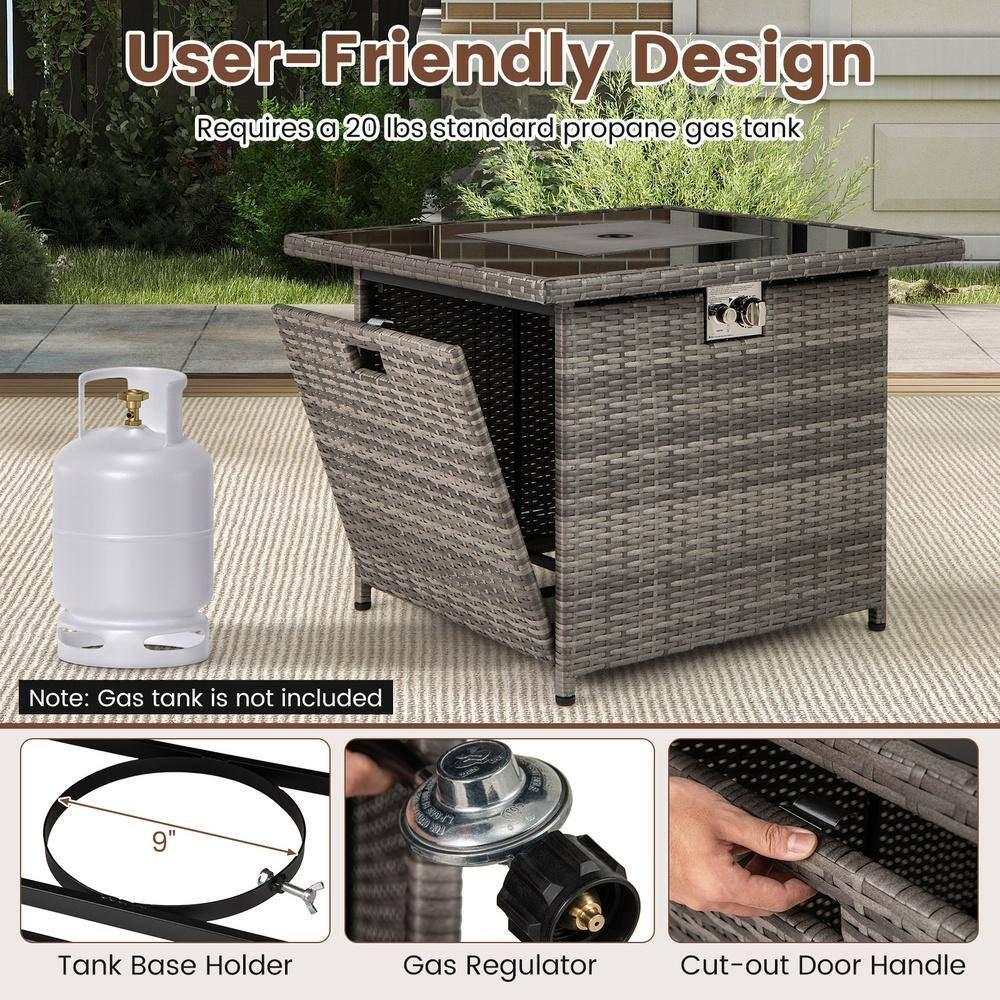 32.5 In. 5,000 BTU Propane Fire Pit Table with Tempered Glass Top, Gray