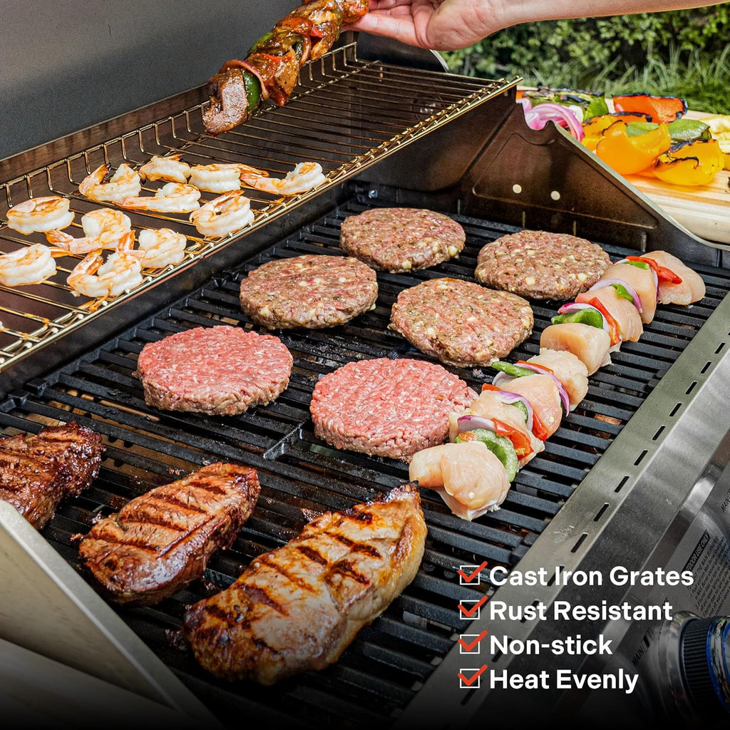 Larger 4+2 Burner Propane Gas Grills Stainless Steel Cabinet Style with Clearview® Lid, Knob Controls, Built-In Thermometer, Infrared Side Sear Burners & Side Burners, Outdoor Use