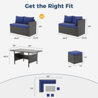 Blue 7-Piece Outdoor Patio Furniture Set With Table Chairs
