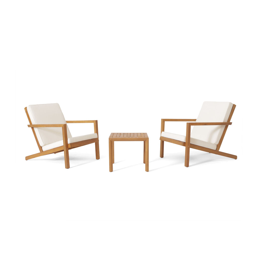 3- Piece Outdoor Chat Set with Table And 2 Adirondack Chairs - White / Brown Patina
