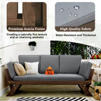 Outdoor Adjustable Patio Wooden Daybed Sofa Chaise Lounge with Cushions