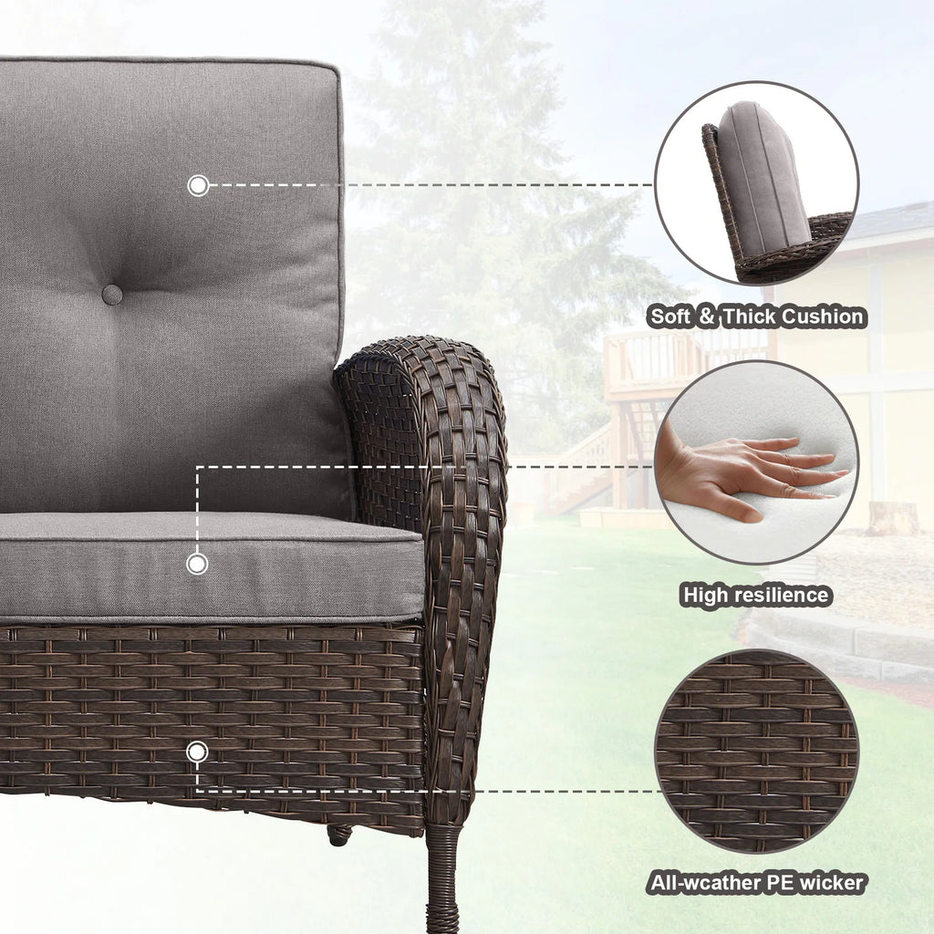 Outdoor Fire Pit Conversation Set, 3-Seat Sofa & Chairs Patio Furniture Set