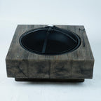 Outdoor Wood Burning Fire Pit with Wood Grain Design, Magnesium Oxide, Antique Dark Grey, 27.4” X 24.4” X 18” for Garden and Patio