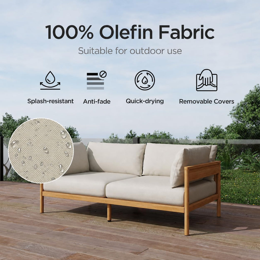 Modern Outdoor Patio Furniture Set, All-Weather Aluminium Conversation Sectional Sofa with Thick Cushions for Backyard, Garden, Porch, Couch, Beige