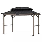 8 Ft. X 12 Ft. Matte Black Churchill Cedar Framed Grill Gazebo with DC Solar Power for Backyard