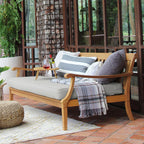Robin Teak Wood Outdoor Sofa Bed with Oyster Thick Cushion, Weather-Resistant Patio Lounger, Seats up to 3 People, 750 Lb Weight Capacity, Removable Cushion