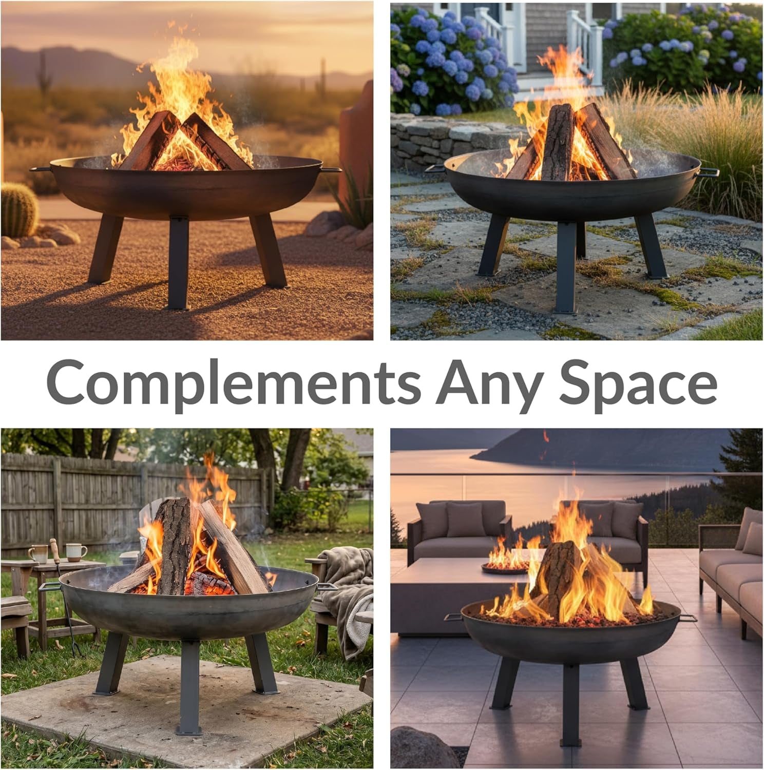 Sunnydaze Cast Iron Heavy Duty Fire Pit for outside - Wood Burning Outdoor Fire Pit Bowl with Handles for Patio, Backyard, Camping - 30" - Gray