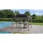 8 Ft. X 12 Ft. Matte Black Churchill Cedar Framed Grill Gazebo with DC Solar Power for Backyard