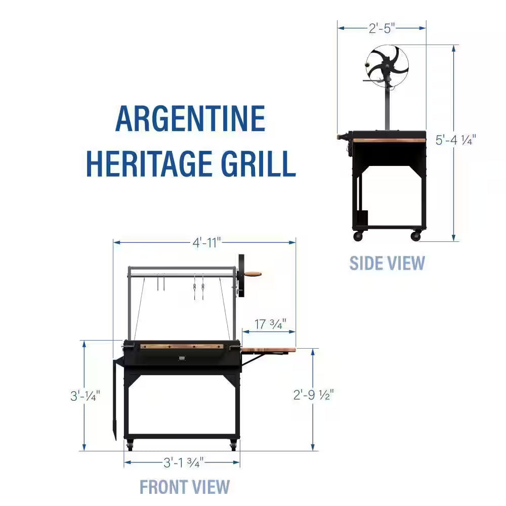 Heritage 4 Ft. X 2 Ft. Open-Fire Stainless Steel Santa Maria Argentine BBQ Grill with Adjustable Grill Grates in Black