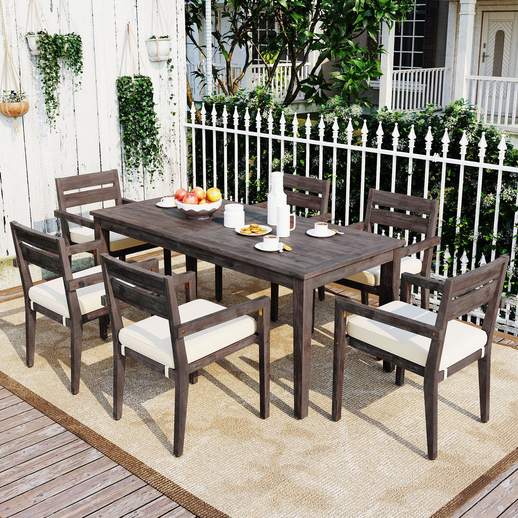 7- Piece Acacia Wood Outdoor Dining Set with Cushions