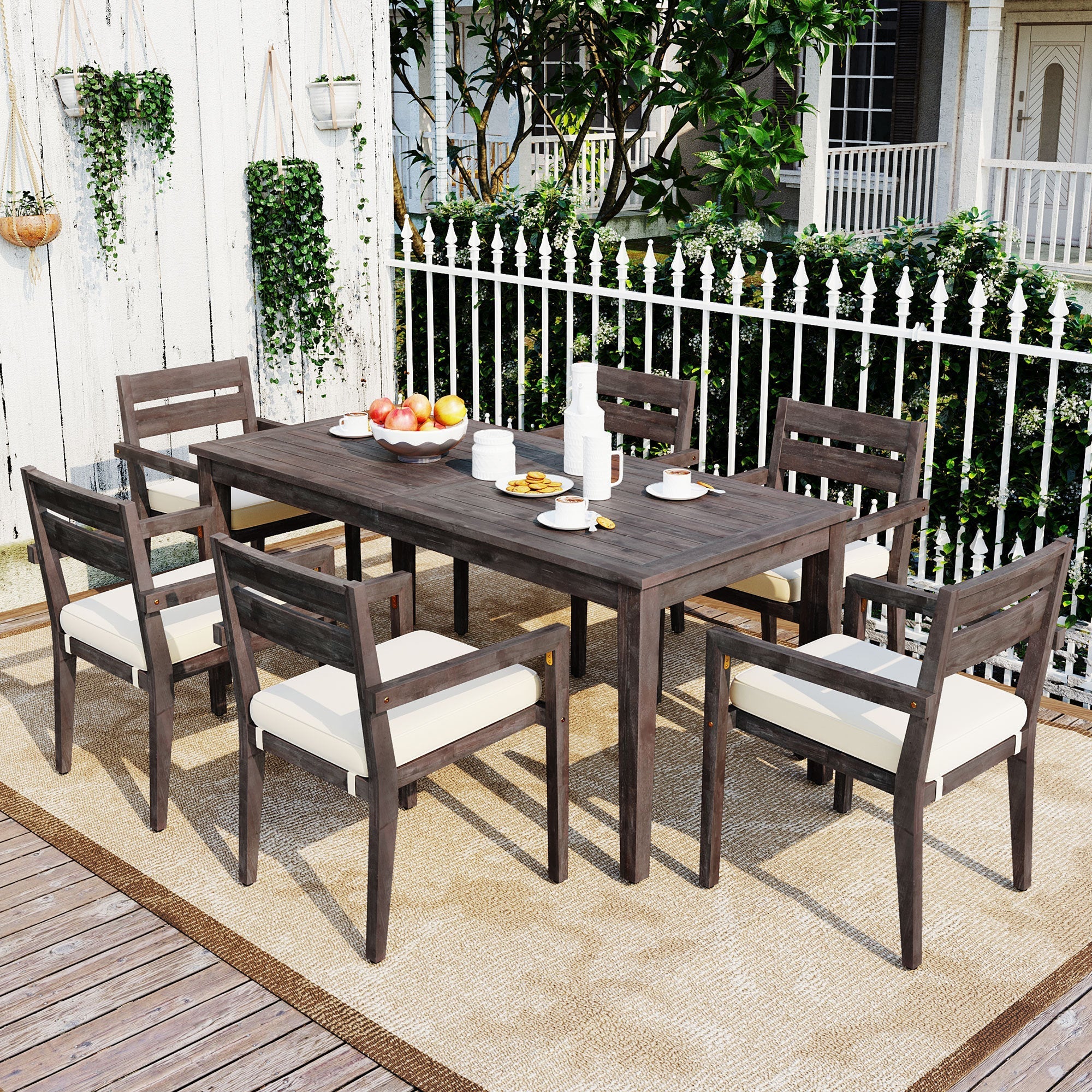 7- Piece Acacia Wood Outdoor Dining Set with Cushions
