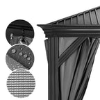 12 Ft. X 20 Ft. Double Roof Hardtop Aluminum Patio Gazebo with Netting and Gray Curtains