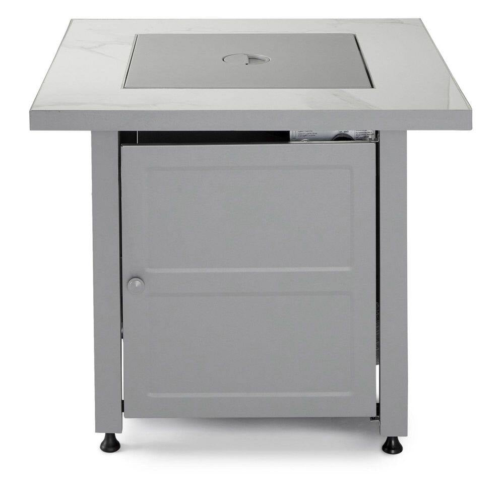 30 In. Gas Fire Pit Table with Cover, Black Glass