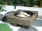 Outdoor Wood Burning Fire Pit with Wood Grain Design, Magnesium Oxide, Antique Dark Grey, 27.4” X 24.4” X 18” for Garden and Patio