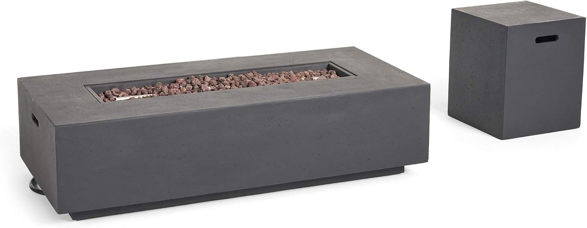 Outdoor Lightweight Concrete 50,000 BTU Rectangular Fire Pit with Tank Holder, Dark Gray