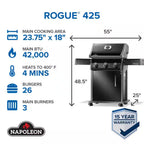 Rogue 425 3-Burner Propane Gas Grill in Black with Cast Iron Cooking Grids