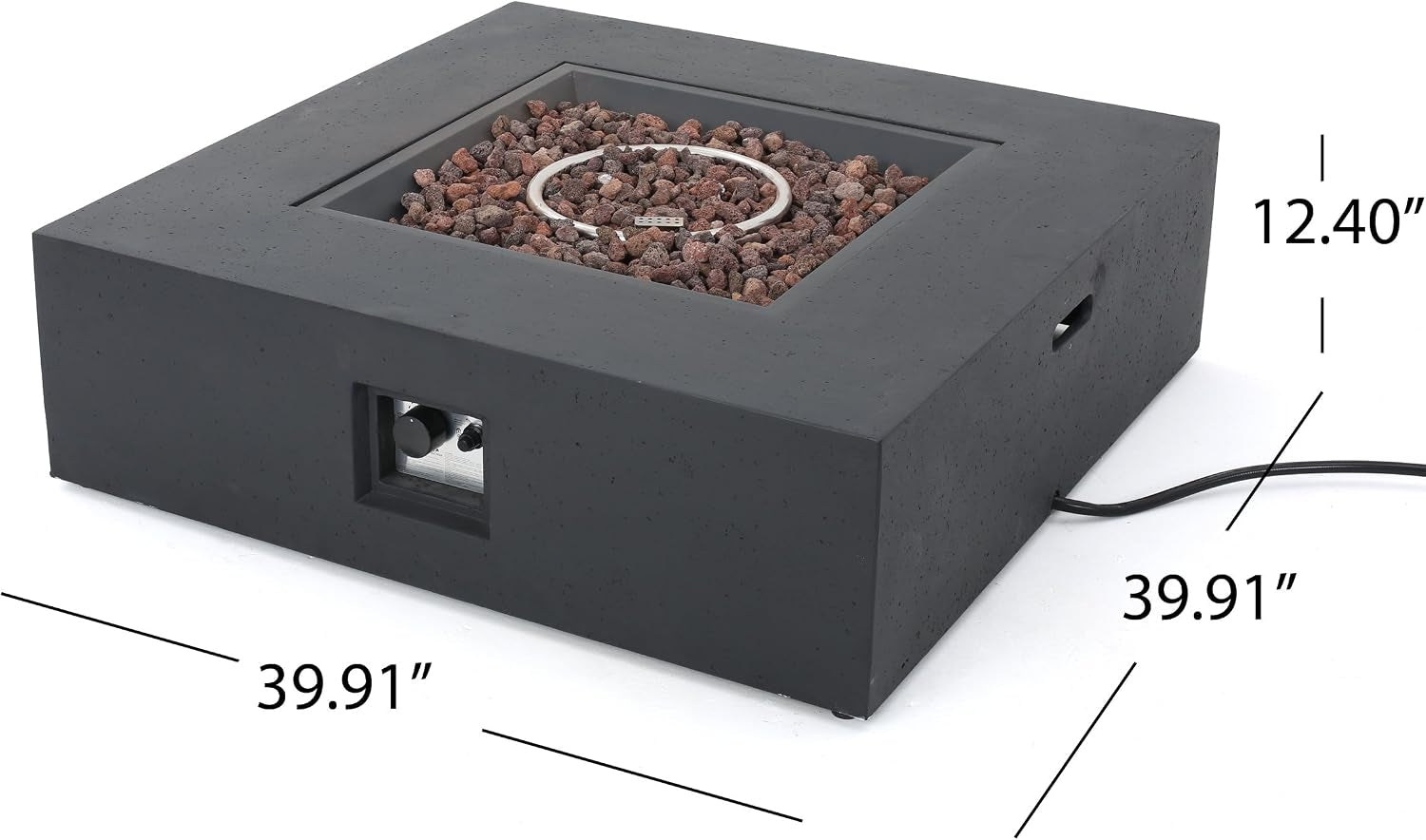 Aidan Outdoor 50,000 BTU Square Fire Pit (No Tank Holder) - Lightweight Concrete - Dark Gray