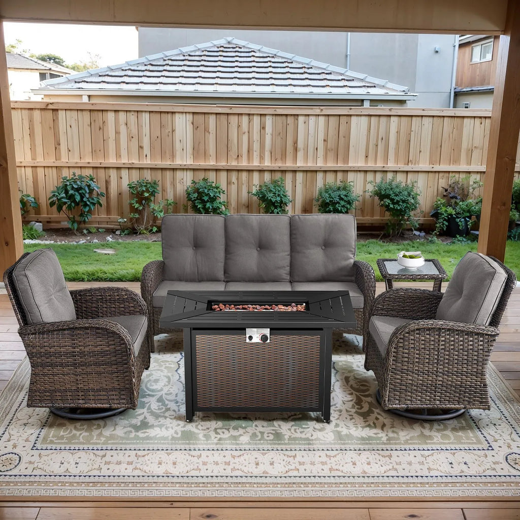 Outdoor Fire Pit Conversation Set, 3-Seat Sofa & Chairs Patio Furniture Set