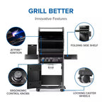 Rogue 425 3-Burner Natural Gas Grill in Black with Cast Iron Cooking Grids and Range Side Burner