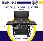 Griller'S Choice Gas Griddle with Hinged Hood & Wind Guards, 4 Shelves, Propane Griddle for Flat Grills Outdoor Cooking, Front Grease Management, Steel Flattop Grills Surface, Precision Heat Control