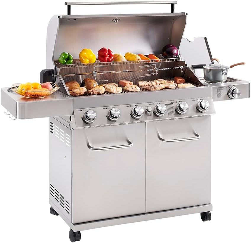77352 6-Burner Stainless Steel Cabinet Style Propane Gas Grill with Smoke Box(2 Items)
