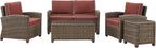 Bradenton 5-Piece Outdoor Loveseat Patio Furniture Set, Wicker Conversation Sets for Porch, Brown with Sangria Cushions