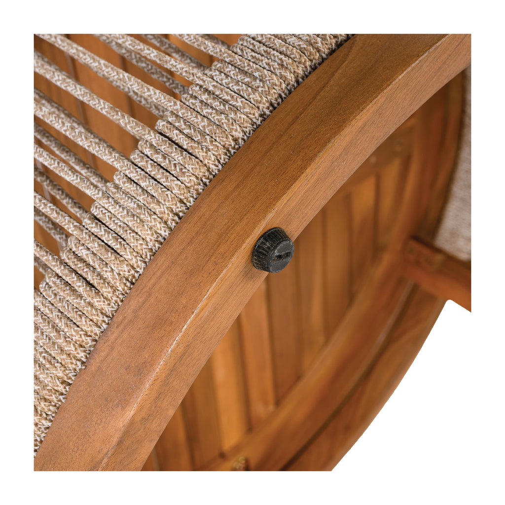Acacia Wood Outdoor Coffee Table with Handwoven Rope Accent