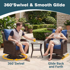 Patio Furniture Set, 7PCS Outdoor Wicker Conversation Set with 6" Thick Cushions, High Back Rattan Sofa & Swivel Rocker Chairs, Weather Resistant Olefin Fabric for Garden, Poolside, Navy Blue