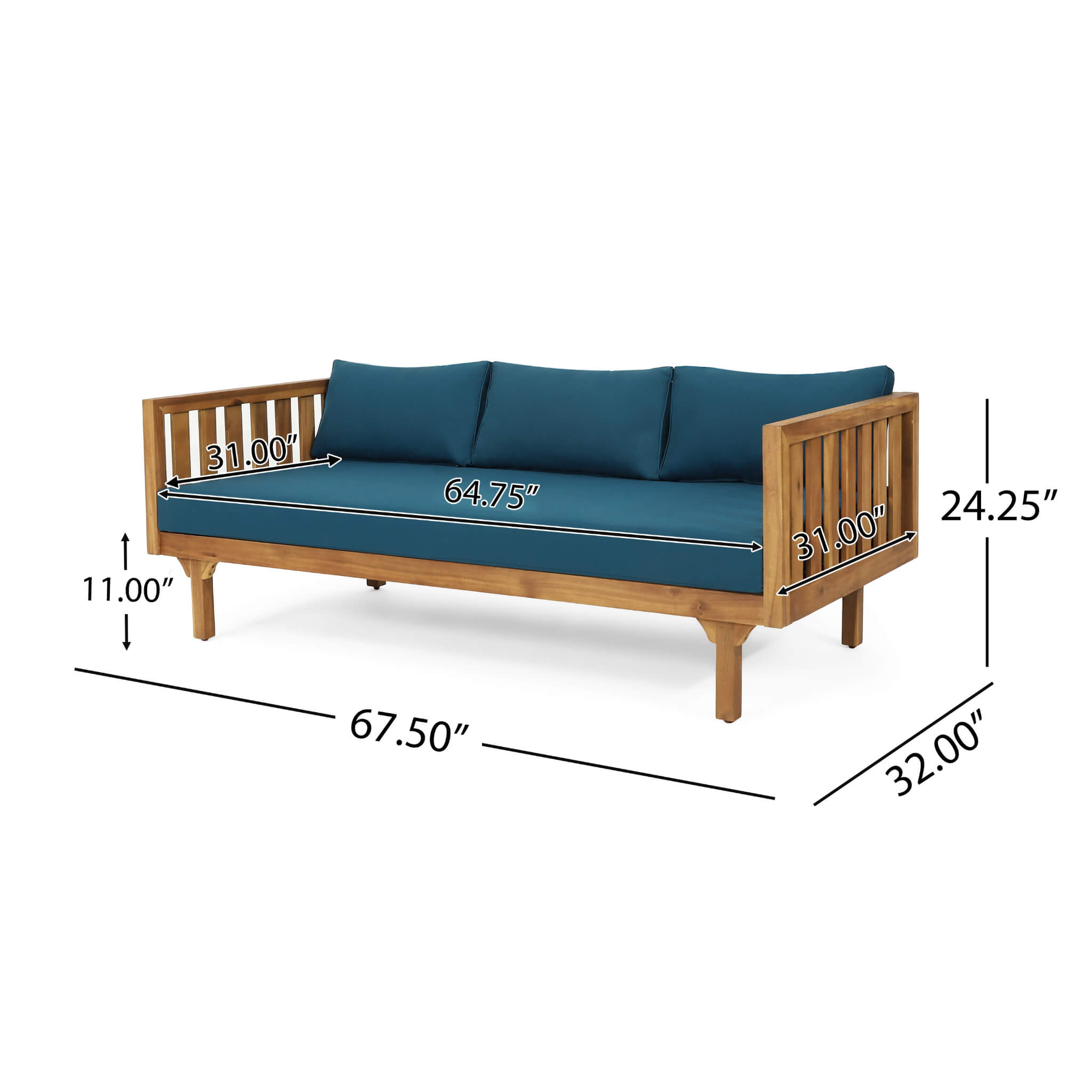 Alora 3-Seater Acacia Wood Daybed Sofa With Water-Resistant Cushions