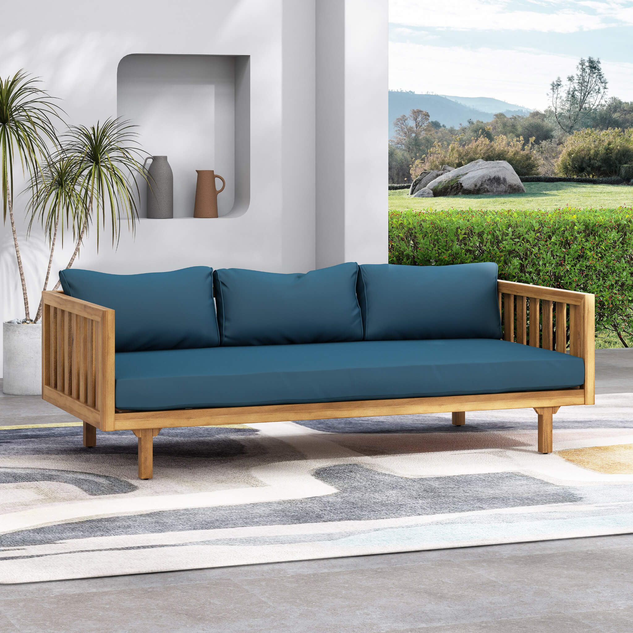 Alora 3-Seater Acacia Wood Daybed Sofa With Water-Resistant Cushions