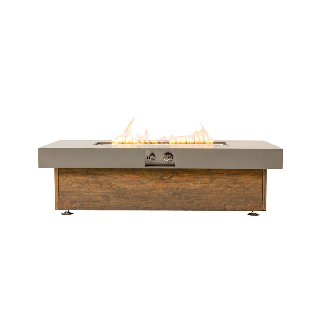 Alora Luxury 48-Inch Outdoor Wood Grain Iron Fire Pit Table with Lava Rocks
