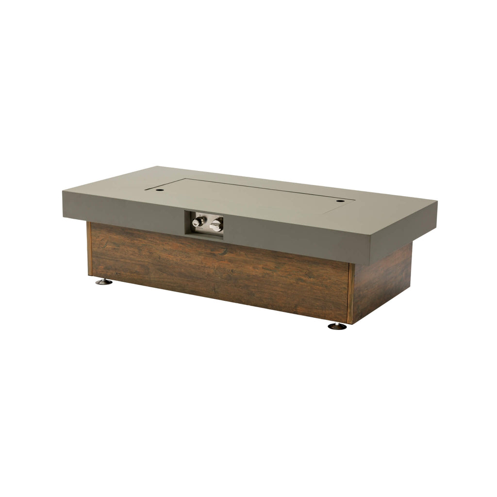 Alora Luxury 48-Inch Outdoor Wood Grain Iron Fire Pit Table with Lava Rocks