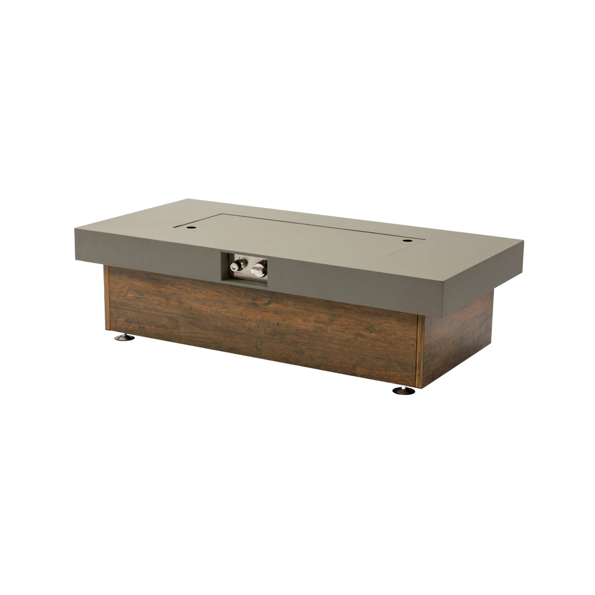 Alora Luxury 48-Inch Outdoor Wood Grain Iron Fire Pit Table with Lava Rocks