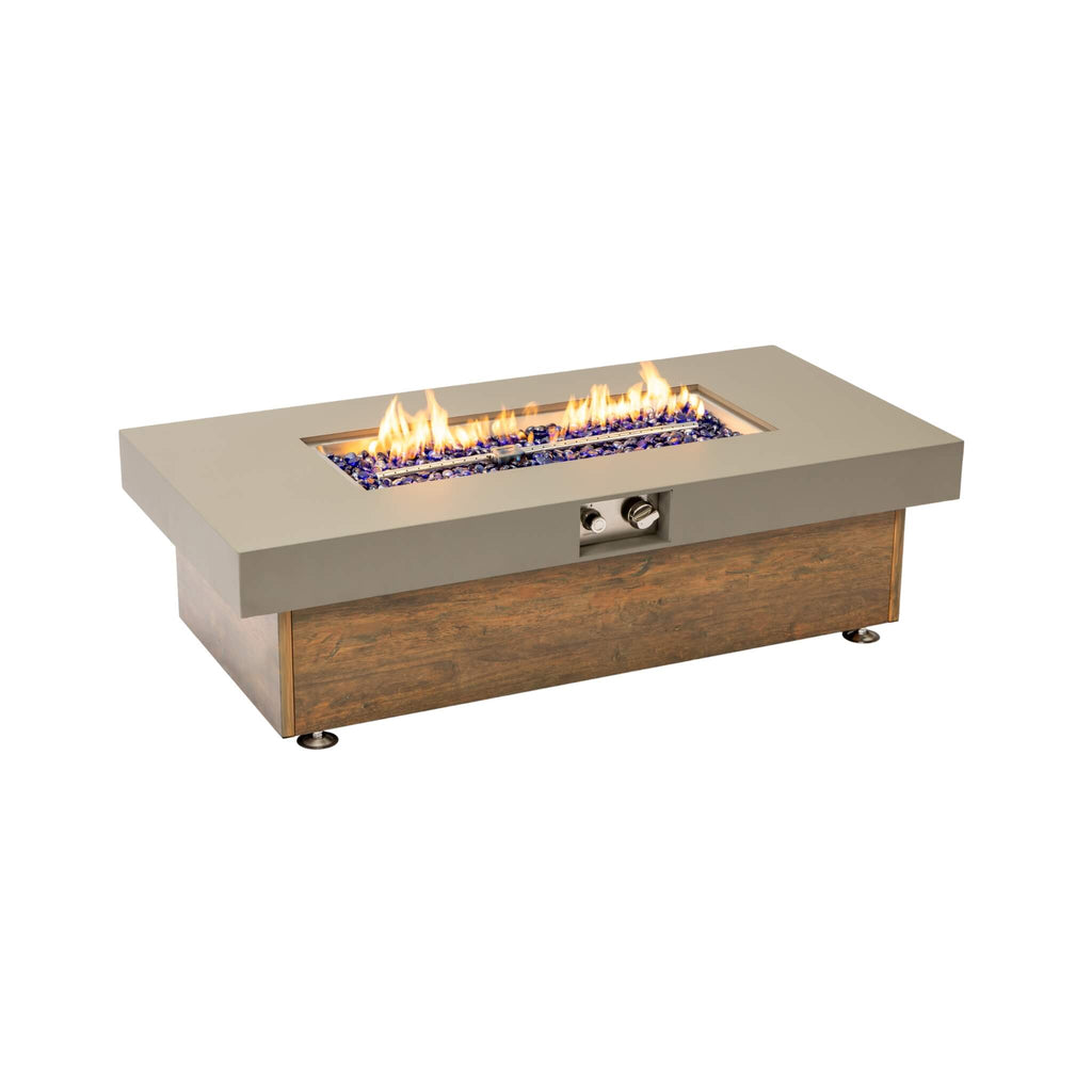 Alora Luxury 48-Inch Outdoor Wood Grain Iron Fire Pit Table with Lava Rocks