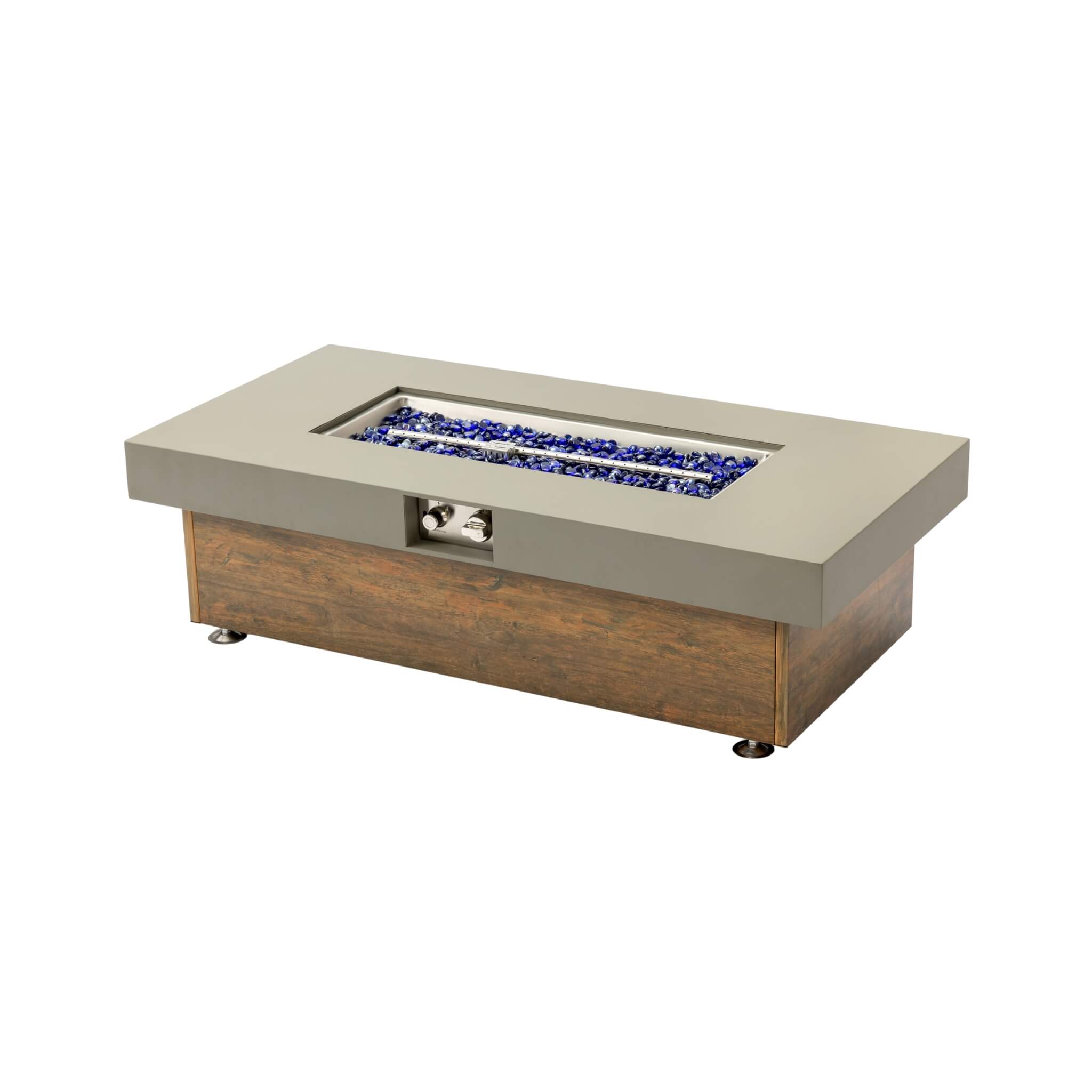 Alora Luxury 48-Inch Outdoor Wood Grain Iron Fire Pit Table with Lava Rocks
