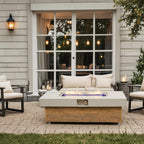 Alora Luxury 48-Inch Outdoor Wood Grain Iron Fire Pit Table with Lava Rocks