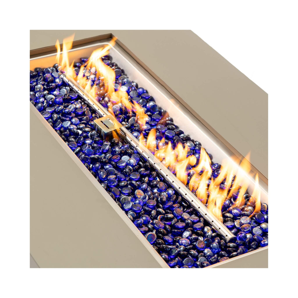 Alora Luxury 48-Inch Outdoor Wood Grain Iron Fire Pit Table with Lava Rocks