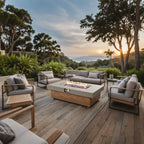 Alora Luxury 48-Inch Outdoor Wood Grain Iron Fire Pit Table with Lava Rocks